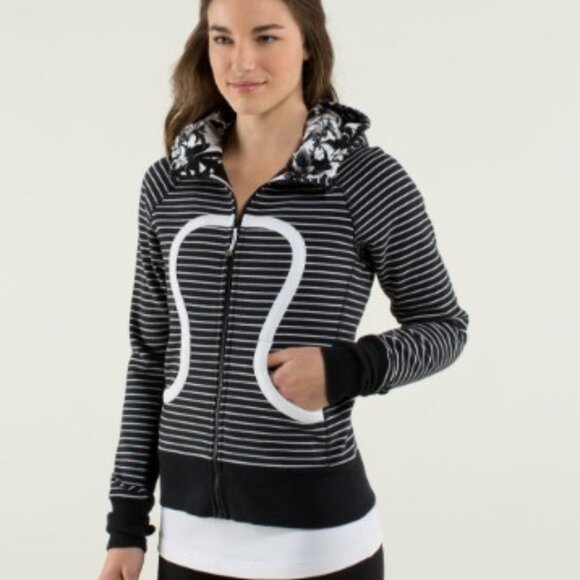 Lululemon Scuba Hoodie - Parallel Stripe Black / White / Brisk Bloom - Picture 1 of 9
